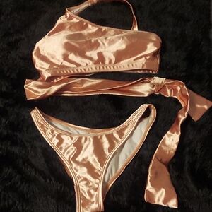 SHEIN Elegant Satin Bikini Set in Shimmering DUSTY PINK